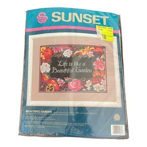 Sunset Life is Like A Beautiful Garden Crewel kit floral #11069 NOS